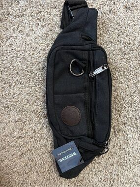 WESTEND Black Men's Casual Sling Belt Bag with Front Zip and D‑Ring
